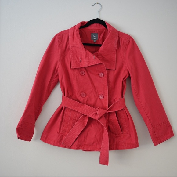 GAP Jackets & Blazers - GAP Y2K Women's Red Belted Trench Coat Preppy Coral Spring Jacket Twee